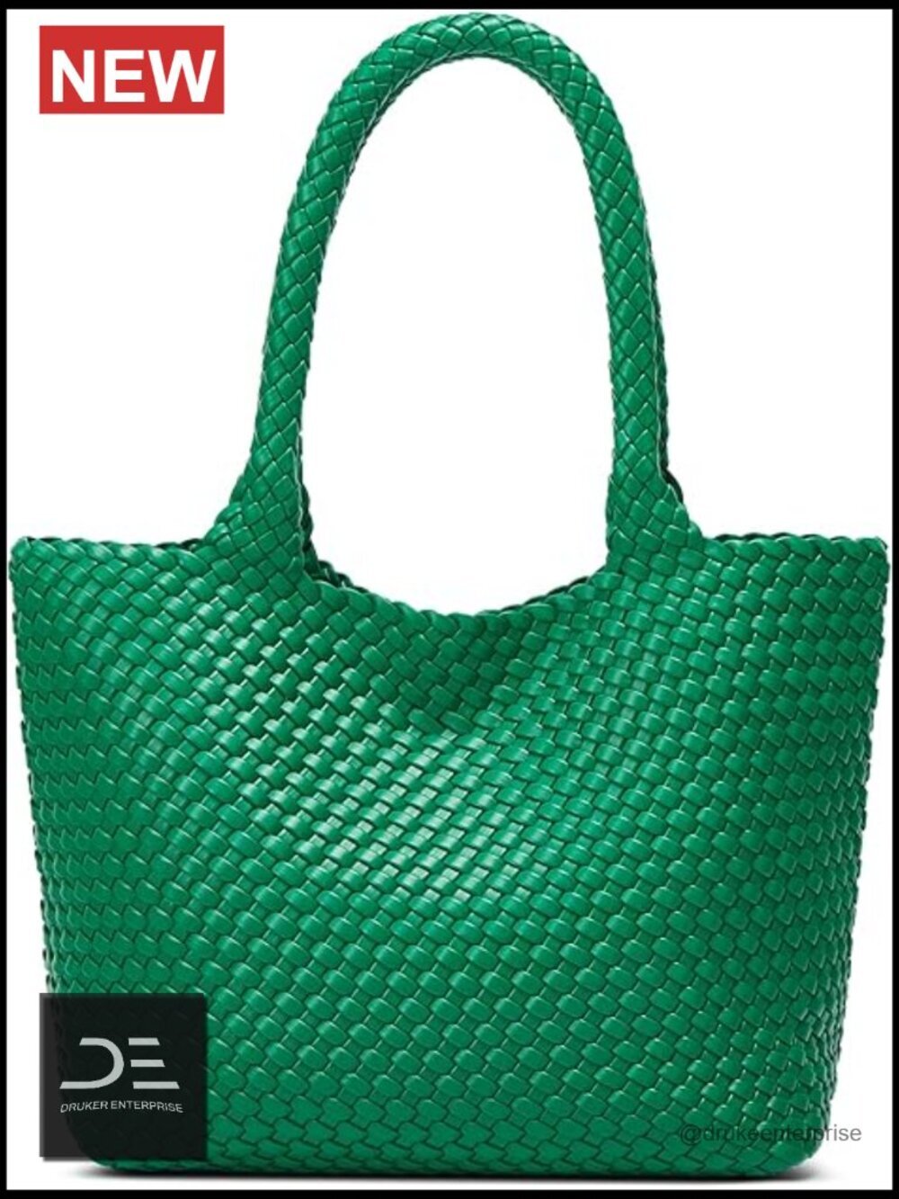 Vegan Leather Handwoven Tote Bag with Detachable Clutch, Magnetic Closure